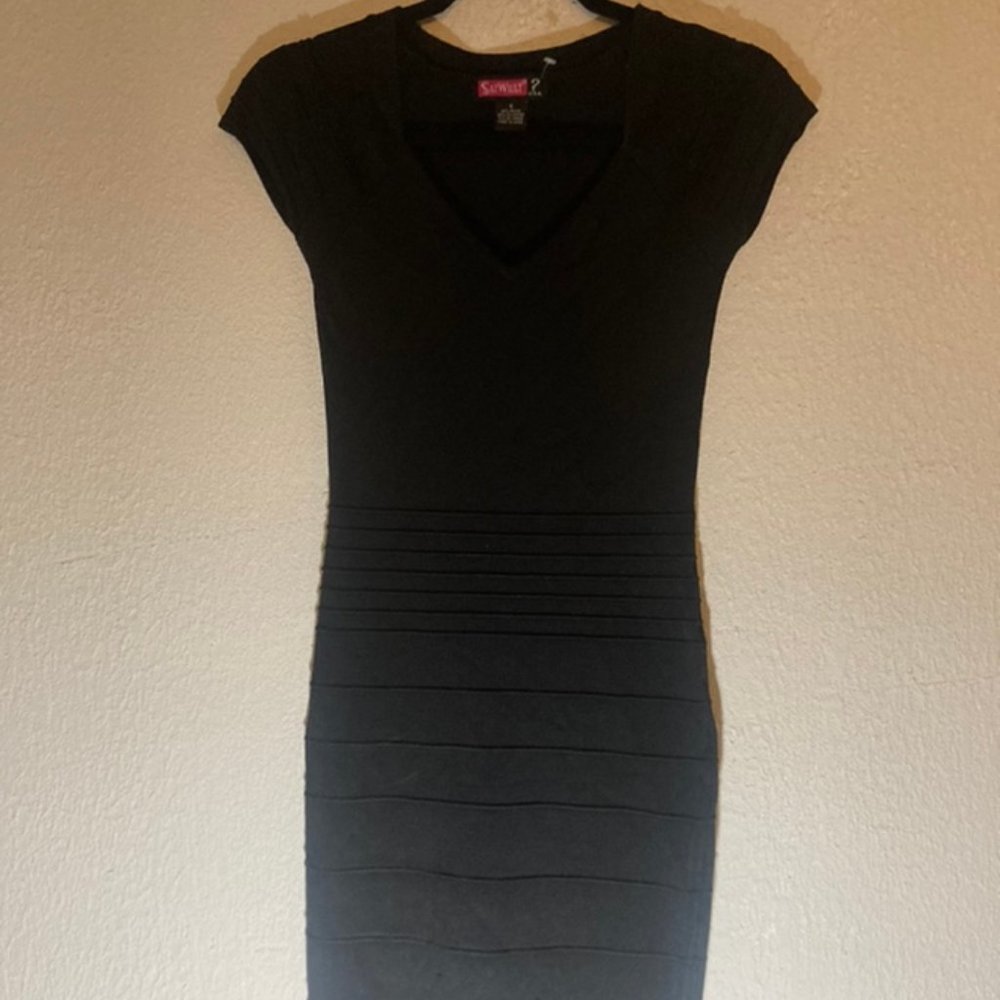 Say What Bodycon Black Dress V Neck Size Small
